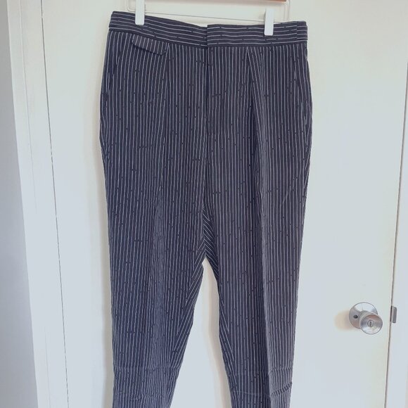 Equipment Pleated Black Silk Striped Pants - Picture 2 of 10
